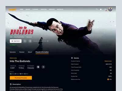 TV Show Details (Presale Information) | Mabimovies app collectibles crypto design merch movie moviestreaming presale streamingplatform ui uiux ux wallet web web design web3 webdesign website
