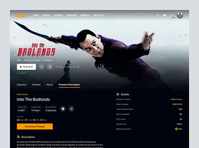 TV Show Details (Presale Information) | Mabimovies app collectibles crypto design merch movie moviestreaming presale streamingplatform ui uiux ux wallet web web design web3 webdesign website