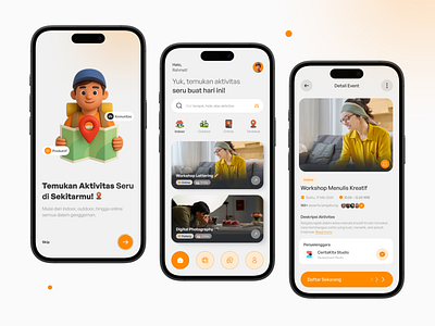 Activity Explorer App 3dicon activityapp appdesign dailyui dribble dribbleinspiration figma indonesiaux mobileapp mobileui onboarding ui uidesign ux