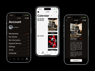 E.SCAPE Art Space Museum App branding graphic design product design project management ui design ux design