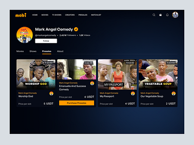 Creator's Page (Presales) | Mabimovies content creator crypto dashboard design moviestreaming presale saas streaming streamingplatform ui wallet web web3 webdesign website