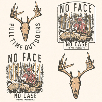 NO FACE NO CASE artwork badgedesign customwork deer hunting illustration patch tshirt vintage
