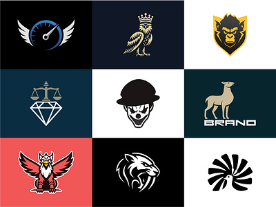 Logos available for sale branding deer design diamond scale gorrila graphic design griffin icon illustration jocker logo logos luxury owl panther peacock premium speddometer vector