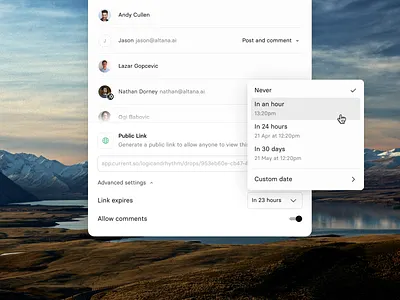Current - Public link settings link links minimal modal modern public share sharing ui web app