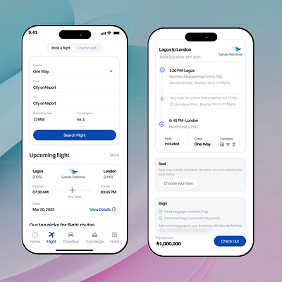 Cloud 10 app concierge flight booking app landing page mobile app ui