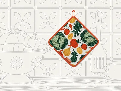 Vegetable Pattern Kitchen Potholder food illustration kitchen pattern potholder retro surface design textile textured vector vegetables