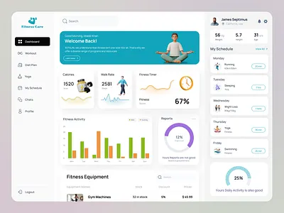Fitness Activity Tracker Dashboard activitytracker calorietrackerui clean cleanuidesign dashboarddesign figma finance fitnessappdesign fitnessdashboard fitnesstracking fitnessuiux healthandfitnessapp healthappui moderndashboard uiinspiration uiux uxuidesign