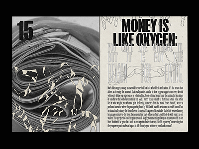 Newspaper Roll with Typographic Quote black and white brand identity branding color contrast creative creative design design graphic design impactful logo modern modern design money is like oxigen newspaper newspaper style visual identity