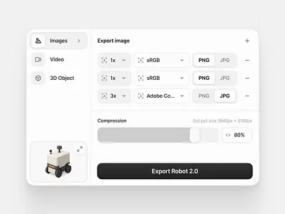 Export Dialog 🔽 3d asset 3d icon ai brainwave clean design dialog export minimal ui ui design ux ux design web design