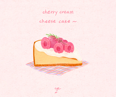 Cherry Cream Cheese Cake advertisement art artwork cafe cake cherry design dessert food handwriting illust illustration ipad menu tweetyheather