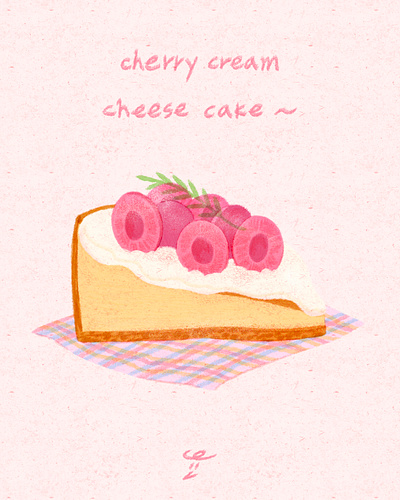 Cherry Cream Cheese Cake advertisement art artwork cafe cake cherry design dessert food handwriting illust illustration ipad menu tweetyheather