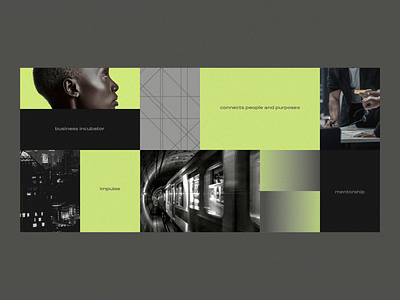 Modern Grid for Impact Branding brand strategy branding branding concept business concept business identity clean layout composition corporate identity digital branding grayscale photography grid system impact impact branding innovation hub mentorship platform modular design purpose design startup visuals visual structure