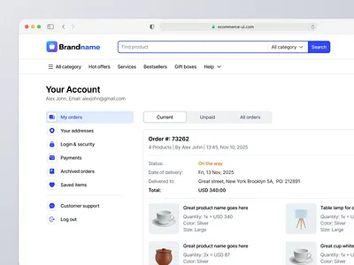 Account page eCommerce, Orders list account page ecommerce account ecommerce ui my orders orders orders list profile page ui user account