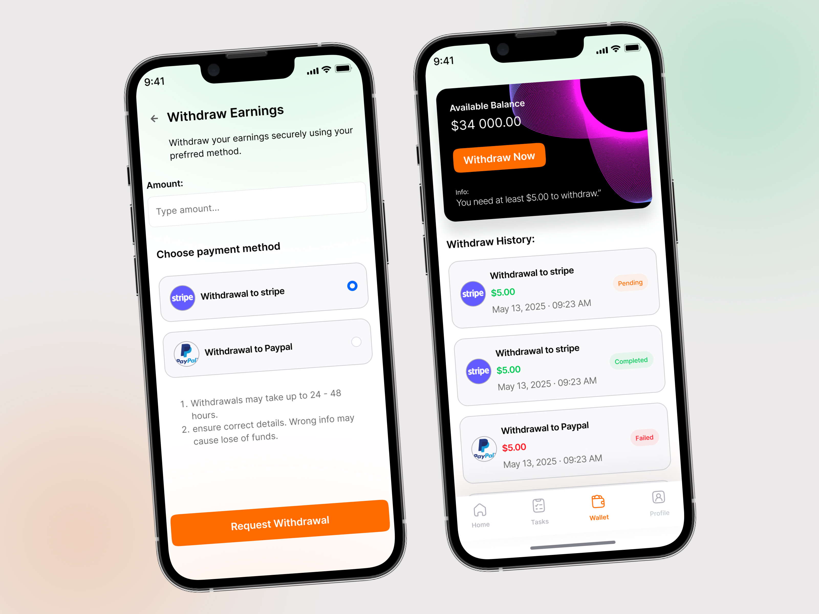 Wallet & Withdraw UI – Stripe & PayPal Integration | Mobile App figma mobile ui