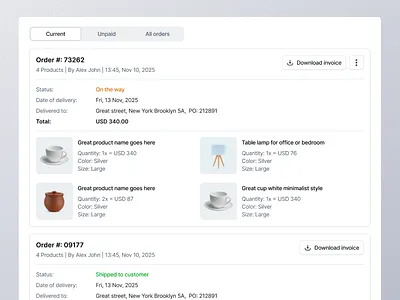 Orders page for e-commerce account page ecommerce ecommerce account ui ecommerce website my orders online shop orders orders list product orders web design