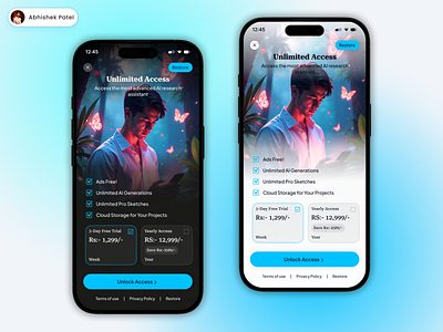 Premium Subscription UI – Mobile App Design abhishek patel design ai app ui app screen clean ui creative ui dark mode ui dribbble ui figma design figma ui minimal ui mobile app ui mobile subscription modern app design premium screen pro plan screen subscription ui ui design uiux user interface ux design