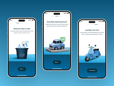 🚗 Smooth & Clean Onboarding – Car Wash App UI Design app appdesign car washing carwashapp design dribbbleshot figmadesign illustration mobileapp mobileappdesign onboardingscreens typography ui uiuxdesign ux