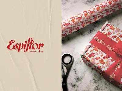 Logotype & wrapping paper pattern for flower shop branding floral gift pattern present wrapping