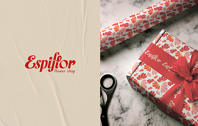 Logotype & wrapping paper pattern for flower shop branding floral gift pattern present wrapping