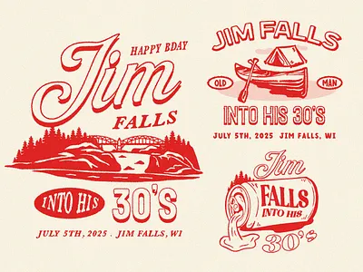 Jim Falls Birthday Graphic badge design beer camp camp logo camping canoe canoeing logo logo design outdoor outdoor logo outdoors outfitters retro retro logo vintage vintage badge vintage logo