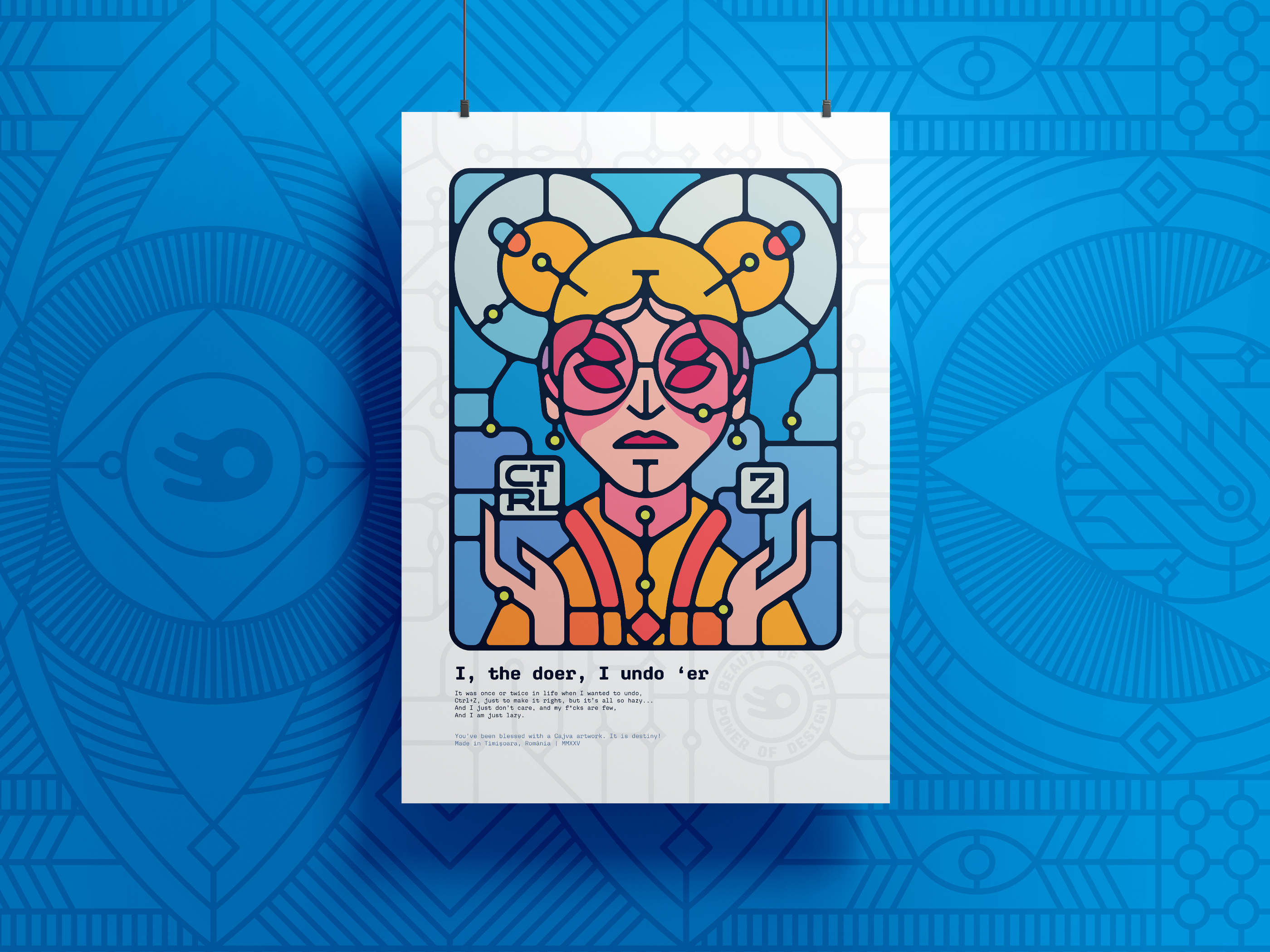 Ctrl+Z - Graphic Design Poster Series 8/12 cajva creative struggle ctrl z design humor digital art graphic designer poster print stained glass illustration undo vector portrait