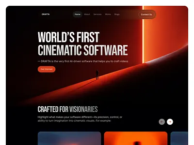Cinematic AI Hero – Landing Page ai branding cinema cinematic darkdesign figma hero landingpage motiondesign red orange ui ux web design