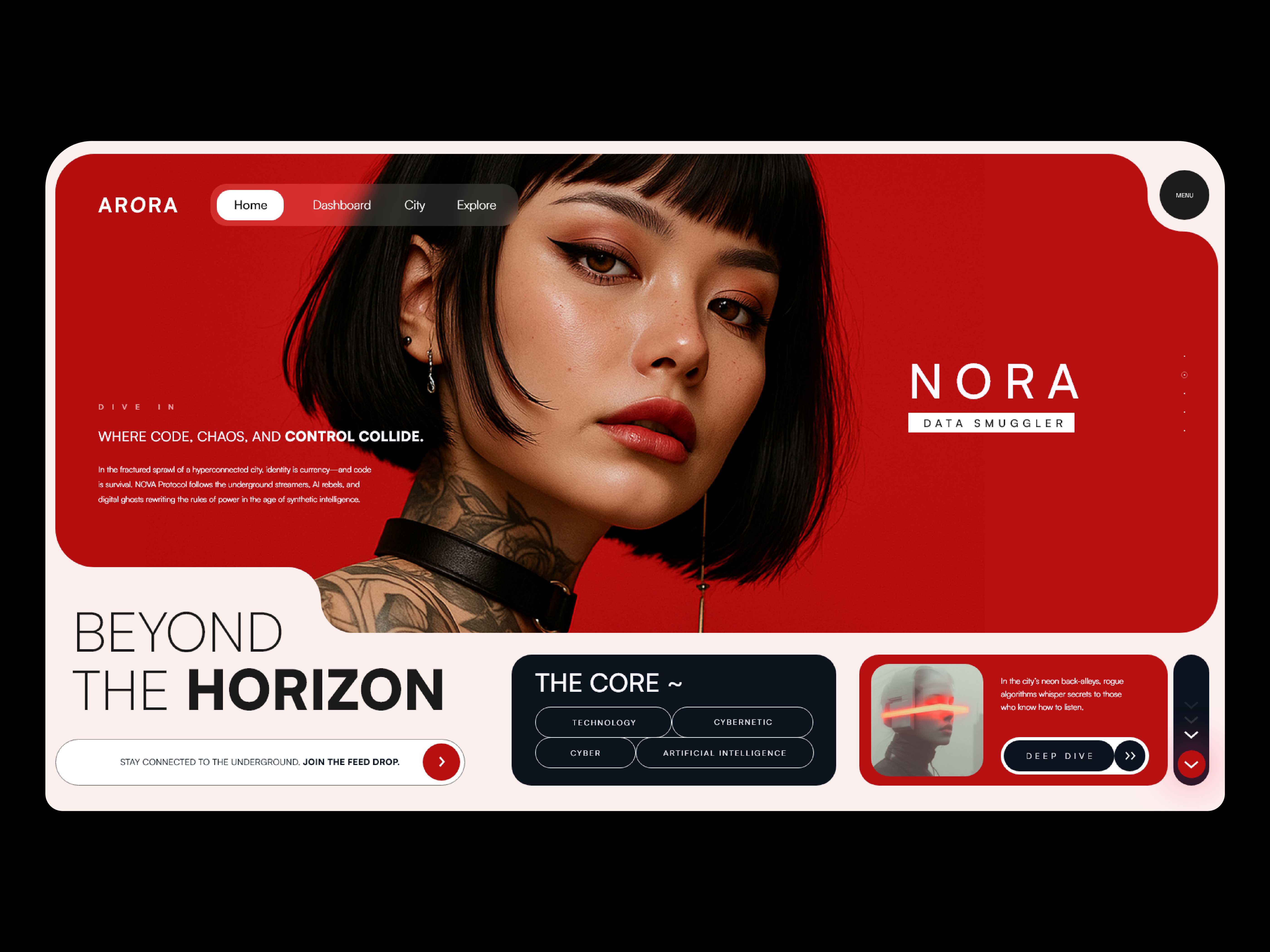 Arora branding futuristic minimalist model ui