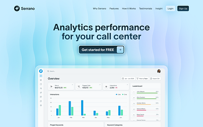 CRM Software Landing Page background dashboard glass gradients hero illustration landing page light shiny waves