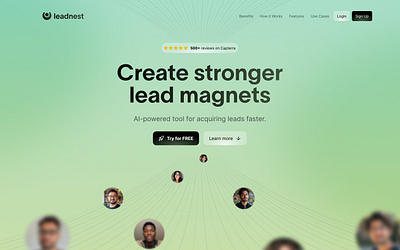 Lead Magnet Generation Software Landing Page gradients hero landing page magnet minimal people persons rating simple users