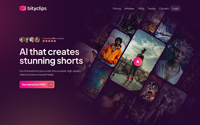 AI Video Generator Landing Page ai clips dark gradients hero landing page mobile story video