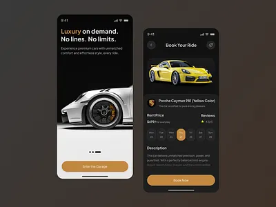 Next-Gen Luxury Car Rental App UI – Mobile Design Concept app booking app booking car car car booking car drive car rental app clean ui driver porche porche car rental product design redesign rent a car rental tour ui visual design user interface