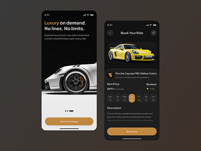 Next-Gen Luxury Car Rental App UI – Mobile Design Concept app booking app booking car car car booking car drive car rental app clean ui driver porche porche car rental product design redesign rent a car rental tour ui visual design user interface