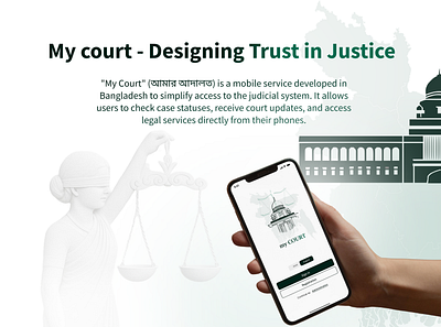 My Court: Legal Access in Bangladesh Case Study accessibilitydesign appdesign bangladeshdesign banglatech casestudy designinspiration digitaljustice interactivedesign interfacedesign legaltech minimaldesign mobileapp modernui neumorphism socialimpact techforgood uidesign uiux userexperience uxdesign