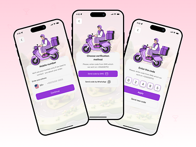 Smooth Login Flow for Food Delivery App app design appdesign delivery app ui deliveryapp fooddeliveryapp loginux mobile mobileappdesign onboardingscreens phoneverification smsverification ui uidesign ux uxdesign verificationflow