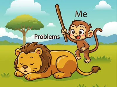 Lion and Monkey🦁🐒 animals branding character cute doodle flat funny humor icon illustration lion logo meme monkey problem quotes sleep