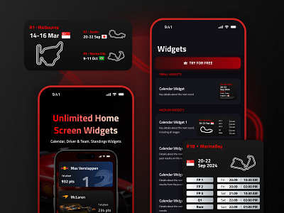Widgets Formula 1 App iOS cars ferrari formula1 game ios mobile race redbull road tracks ui widgets