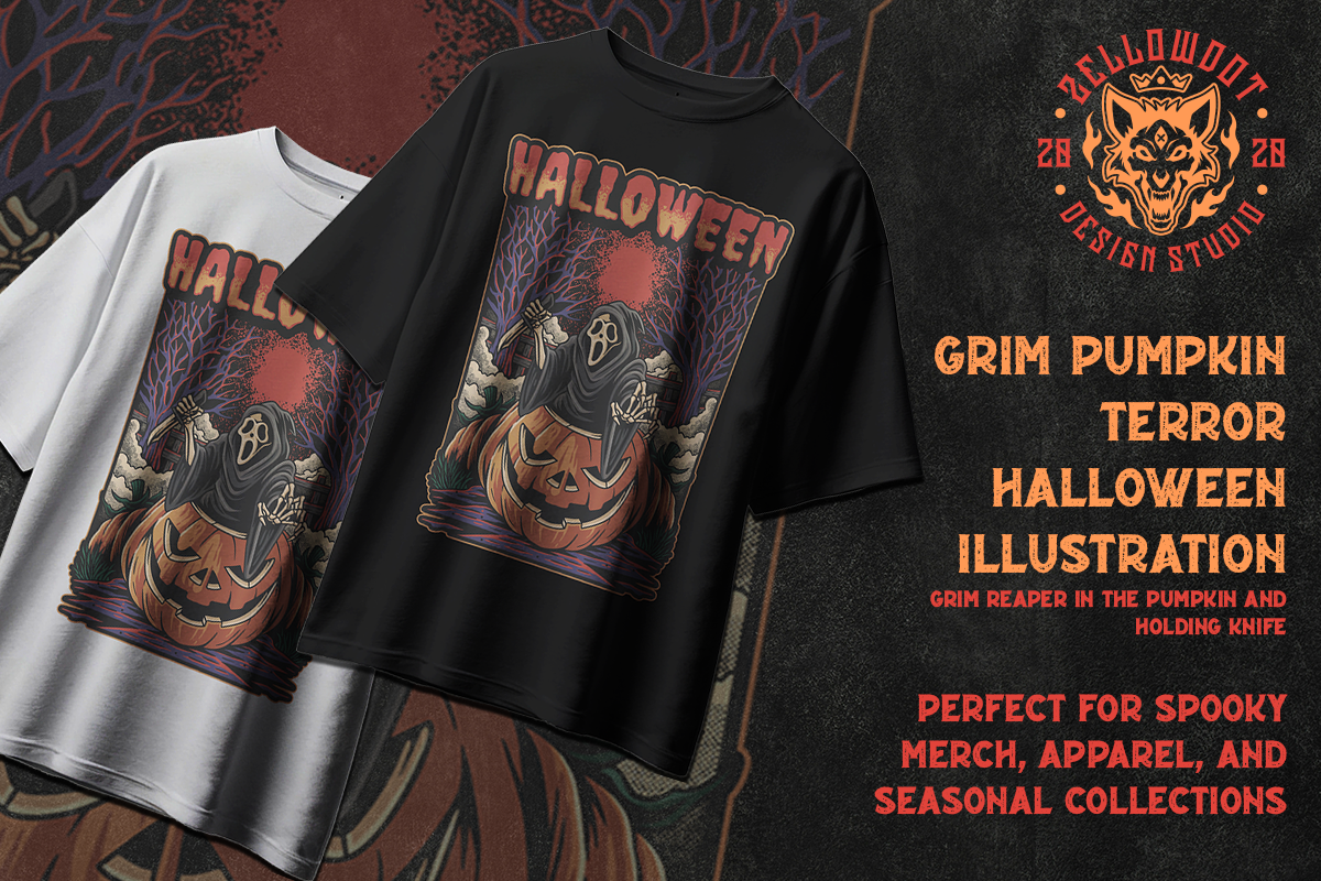 Grim Pumpkin Terror - Vintage Illustration retro horror