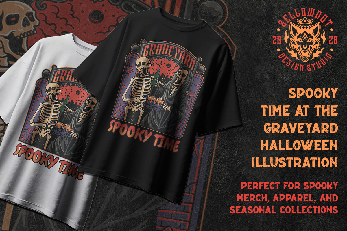 Spooky Time at the Graveyard - Vintage Illustration retro horror