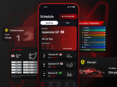 Widgets Formula 1 Schedule App iOS app cars ferrari formula1 graphic design ios mobile race schedule tracks widgets winner