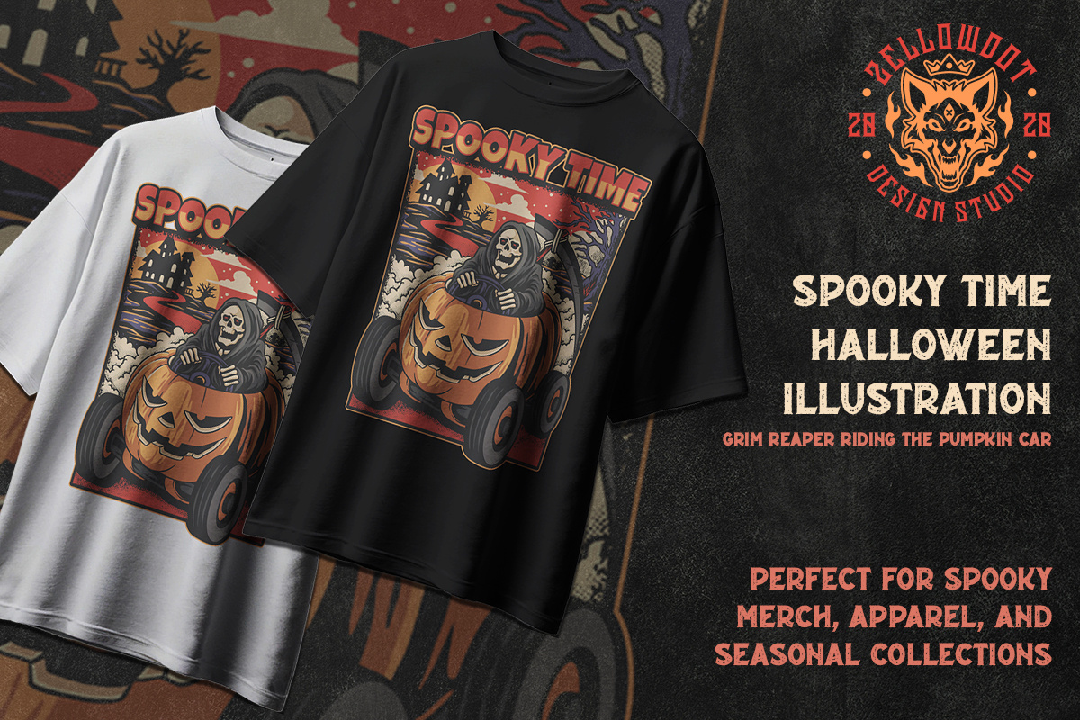Spooky Time - Fun Grim Reaper Illustration retro horror