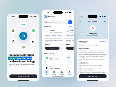 MarkiJobs - Job Finder Mobile App app apply career clean cleanui find finder graphic design hr jobs management minimalist mobile partners portal technology ui ux