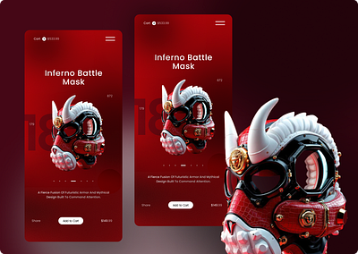 Designer Combat Mask with Sculpted Finish 3dproductui creativedesign darkui ecommercedesign futuristicdesign futuristicui graphic design luxurydesign maskdesign mobileui productdesign redtheme uidesign uishowcase uitrend uxdesign uxinspiration