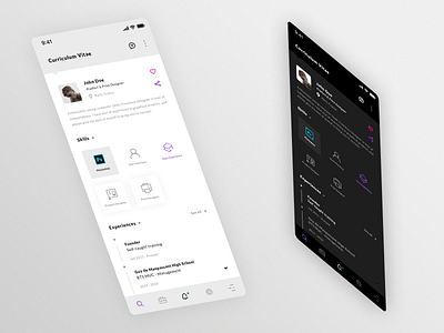 Mobile Resume app application brand branding experience free freebies graphic design icon set icons designer illustrator ai mobile mockup photoshop psd print designer resume senior designer skills typo typography ui ux designer user excperience user interface user profile