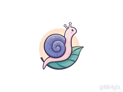 Happy Snail On Flying Leaf Logo (for sale) animal branding cartoon colorful cute design illustration leaf logo logos nature round shell snail