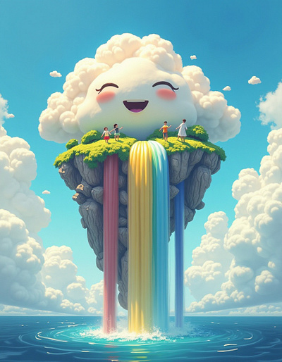 Cute surrealism illustration design Whimsical Waters Joy ai art graphic design illustration joy magical rainbow surrealism