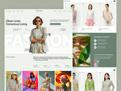 🌿 Velora – Minimal Fashion Landing Page animation clothing design ecommerce ecommerce website fashion fashion store landing minimal modern online store shopify store ui ui ux ui ux design ux web web design web ui website