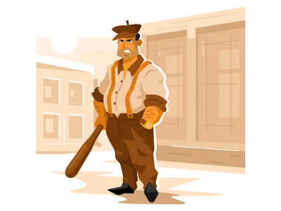 Gangster with a baseball bat crime gangster grunge guy illustration man vector vintage