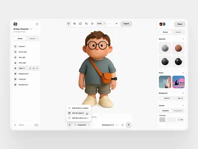 Real-time 3D AI Design Canvas 3d 3d design 3d model canvas character clean minimal real time ui design