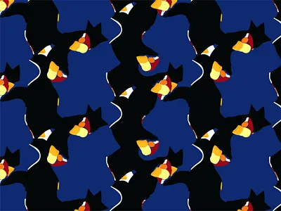 Midnight Jungle blue fashion jungle midnight night orange parrot pattern repitition textile
