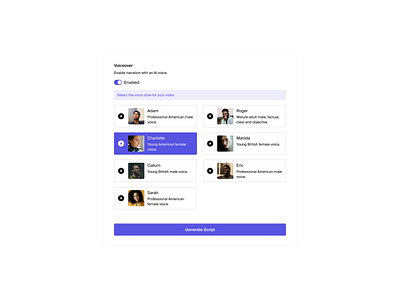 Voiceover. ai interface purple sound ui ux voice voiceover